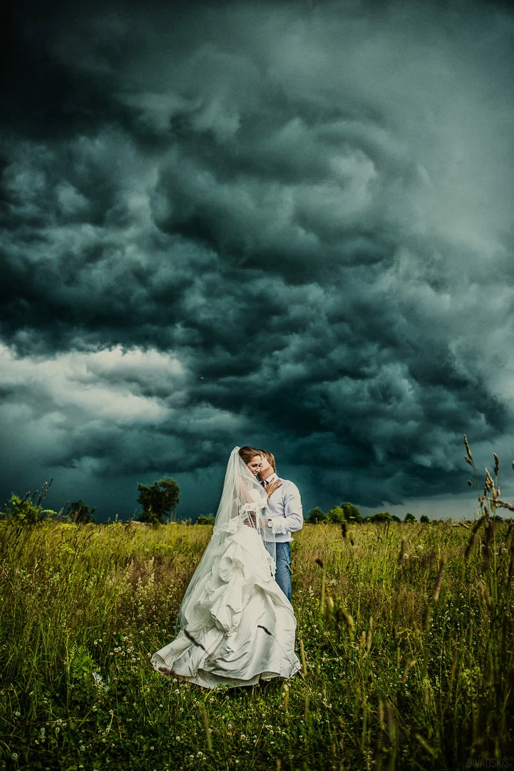 Wedding Photographer: Happy Couple in Summer Field – Bride and Groom Photography